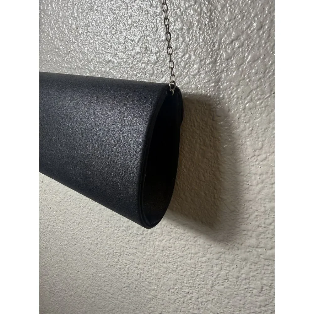 Black Satin Envelope Clutch with Silver Chain